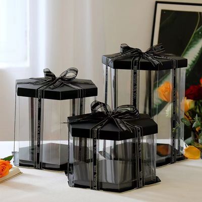 Εξαγωνική διαφανής κέικ συσκευασία κέικ γενεθλίων  κιβωτίων διπλή αυξημένη στρώμα